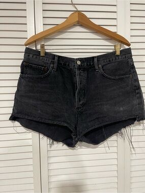 Agolde Black High-Rise Distressed Denim Cutoff Shorts